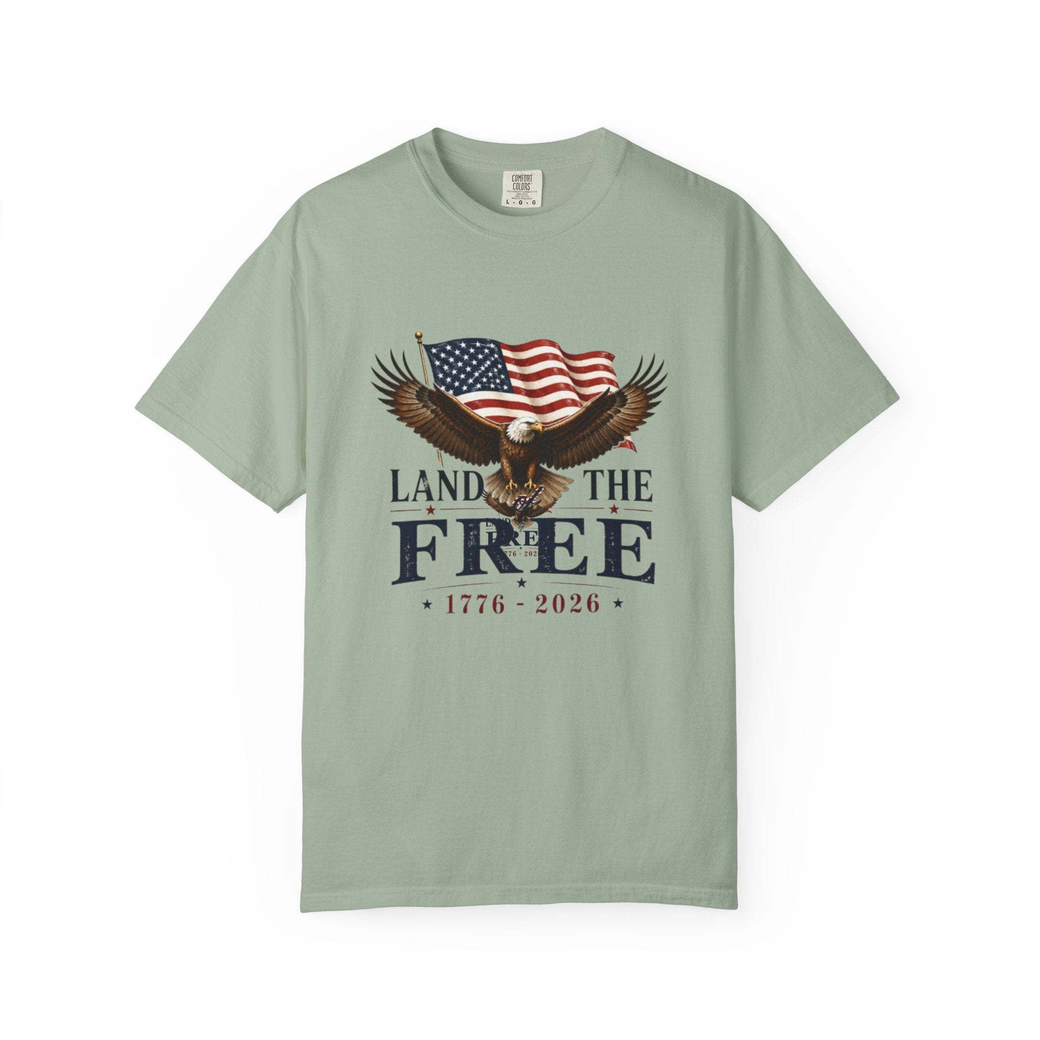 Patriotic "Land of the Free 1776-2026" T-Shirt — Eagle & American Flag Tee