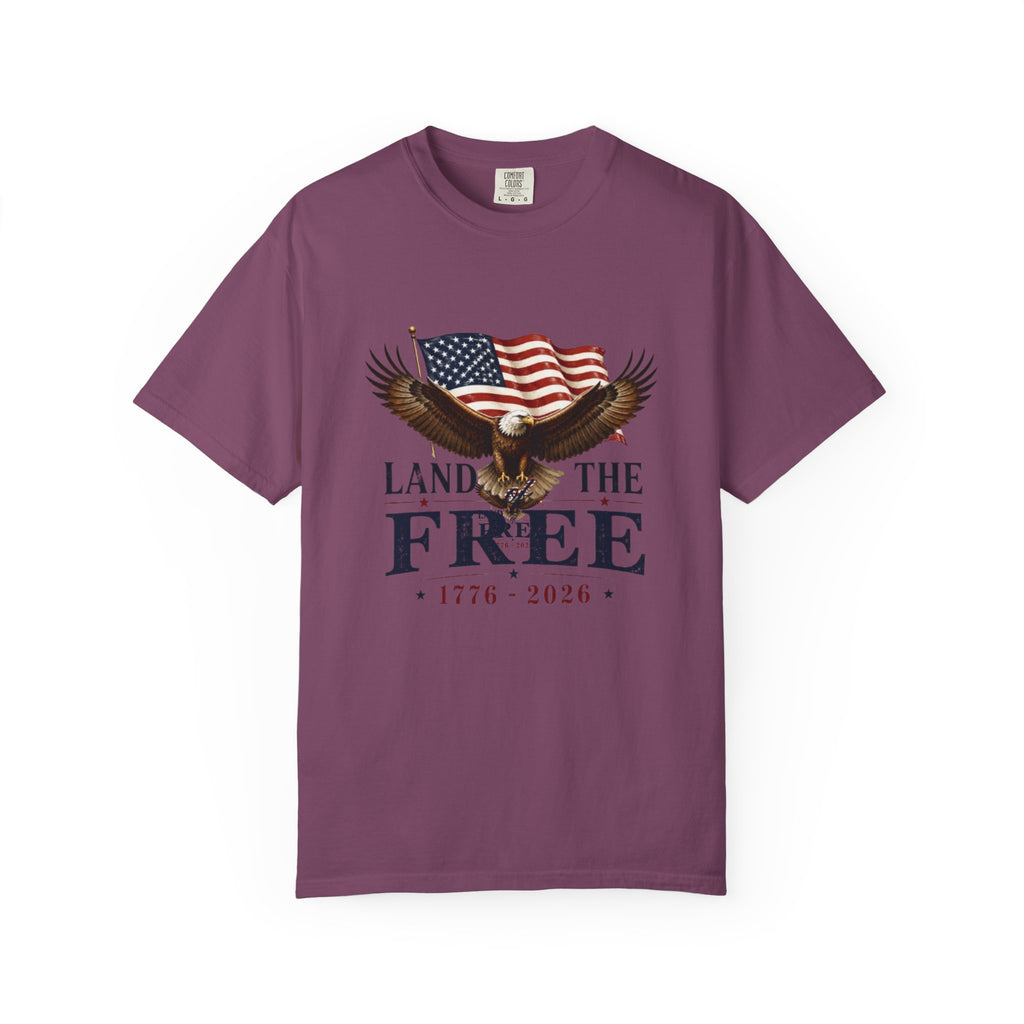Patriotic "Land of the Free 1776-2026" T-Shirt — Eagle & American Flag Tee