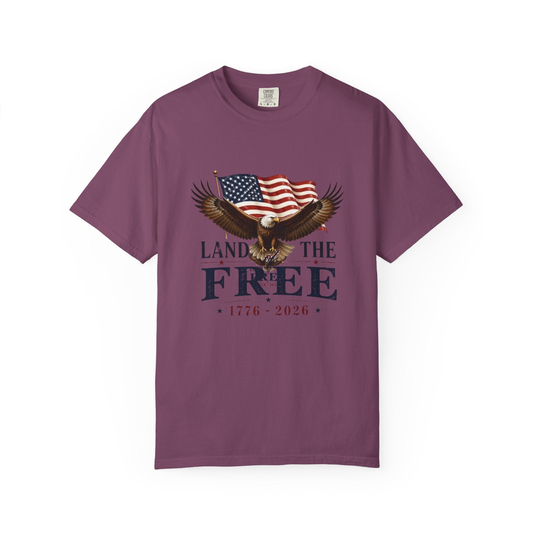 Patriotic "Land of the Free 1776-2026" T-Shirt — Eagle & American Flag Tee
